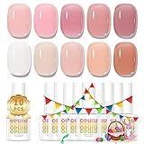 OPUIU Jelly Gel Nail Polish Set, 10 Colors Nude Gel Polish Kit Neutral Milky White Sheer Light Pink Natural Gel Polish Transparent Red Shimmer Shellac Gel Nail Polish, Soak Off UV Translucent Nail Polish Gel Salon Manicure DIY Home Nail Art Design Valentine's Day Gifts for Girls