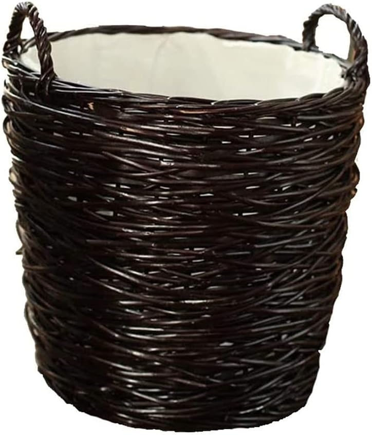 Storage Basket Rattan Box Basket Willow Woven Fabric Desktop Snack Sorting Box Sundries Box Storage Box Collection (Color : Black) (Black)