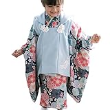 [キャサリンコテージ]七五三 女の子 被布セット 3歳用 着物・被布・肌襦袢 3点セット PC867 100cm 紺地着物×水色被布[BLUJ] TAK