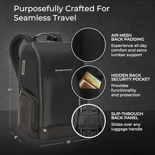 Briggs & Riley Medium Widemouth Backpack - Carry On Travel Backpack for Women & Men, Personal Item Bag, Self-Repairing Zippers, Padded Straps, Fits up to 15.6" Laptop - HTA Collection, Black2