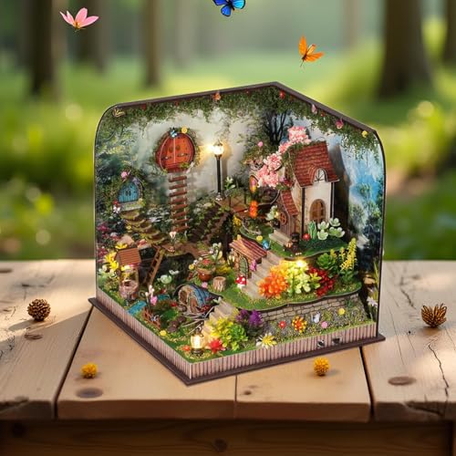 Image of TuKIIE DIY Miniature House Kit with Furniture, 1:24 Scale Creative Room Mini Wooden Dollhouse Book Nook Plus Dust Proof & Music Movement for Kids Teens Adults(Whispering Woods)