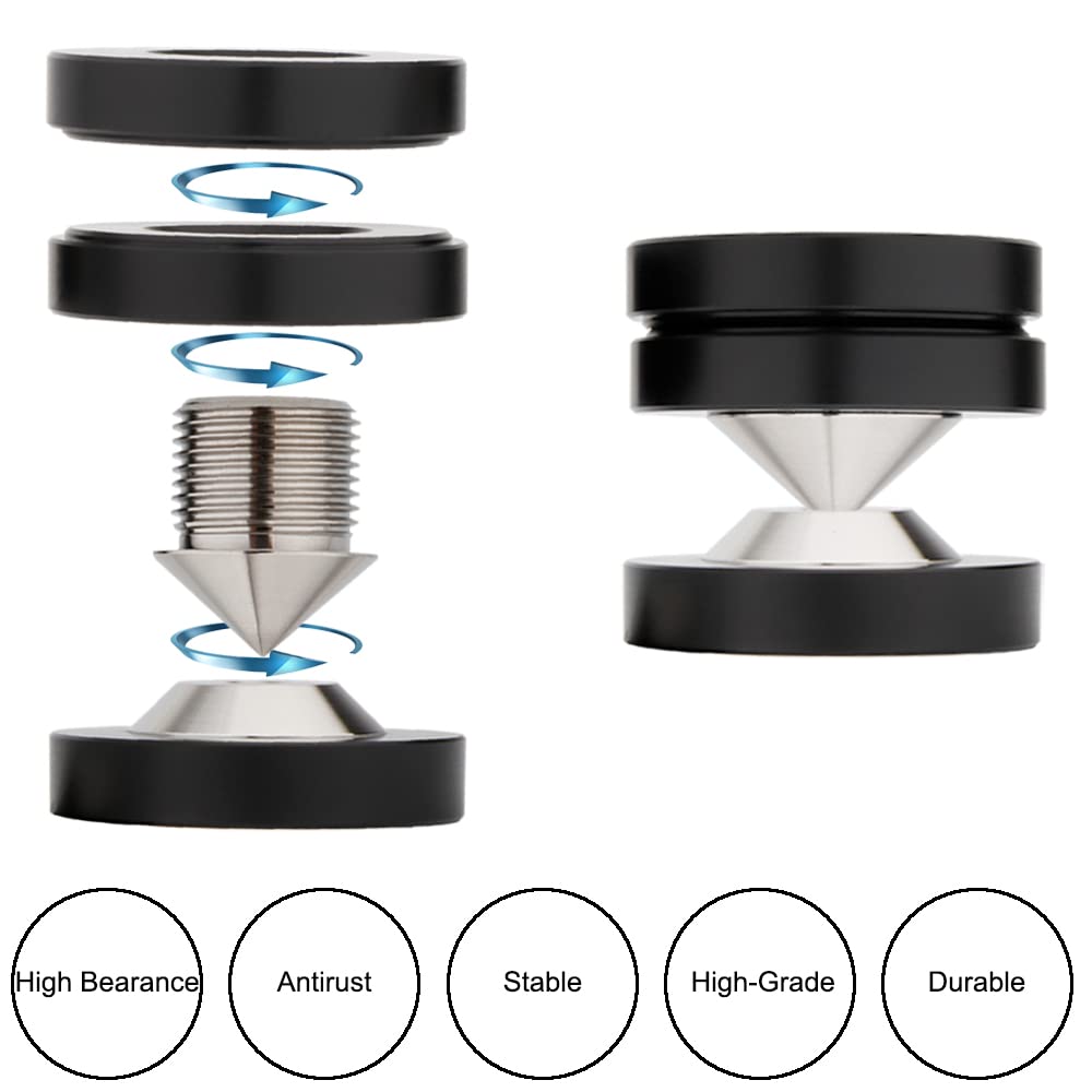 Lautsprecher Spikes 4 Sets 39mm×39mm Lautsprecherfüße mit POM Edelstahl-Lautsprecherpads HiFi Geräte Füße für HiFi-Lautsprecher, Subwoofer, Audioverstärker, DAC und CD-Player (Schwarz)