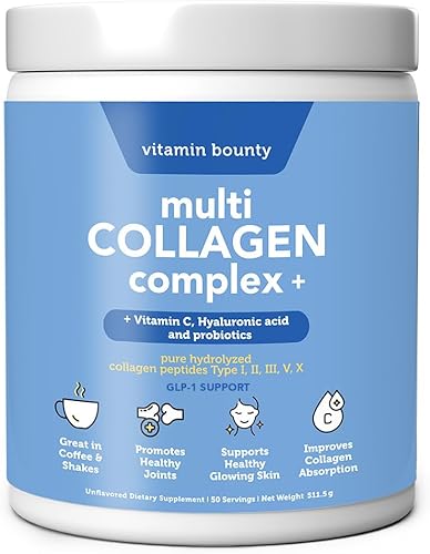 Vitamin Bounty Péptidos de colágeno múltiple en polvo para hombres y mujeres (Complejo Plus)  5 tipos de proteína de colágeno hidrolizada
