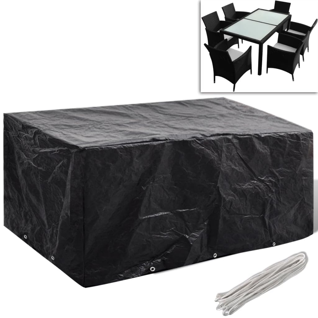 vidaXL Garden Furniture Cover Black Polyethylene, Aluminum Eyelets