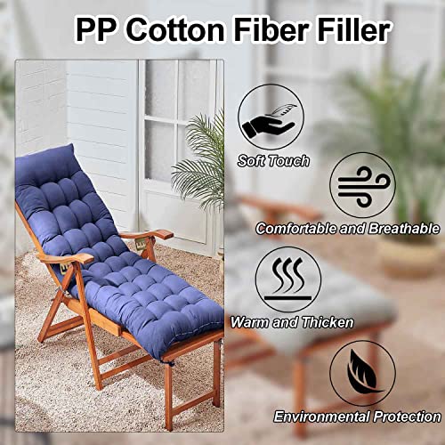 DKIEI Thicken Sun Lounge Cushion Recliner Chair Cushion Rocking Chair Cushion with Anti-slip Hood & Straps for Outdoor Garden Indoor (Only Cushion), Blue, 160x50x8cm - Image 2
