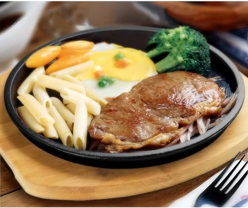 鉄板プレート ステーキ皿 2枚セット ハンドル付き 鉄鋳物 パレットが付 マルチステーキ鍋 保温性が高 プレート ガス IH グリル対応 プロ仕様 極厚 一人用 焼肉 ステーキ パスタ 焼きそば などに 焼き物 ハンバーグ 焼きそば (24CM)