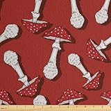 Ambesonne Mushroom Faux Suede Fabric by The Yard, Autumn Pattern with Amanita Muscaria Psychedelic Food Forest Woodland, for Indoor Outdoor DIY Projects Upholstery, 1 Yard, Burnt Sienna Red White