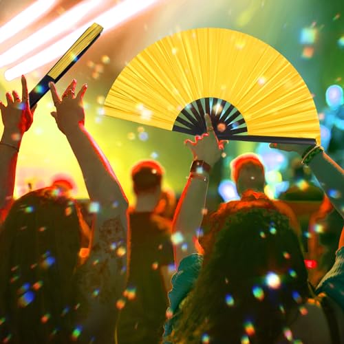 Image of Maitys Large Rave Fan Folding Handheld Fans 13'' Clap Fans for Line Dancing Clack Fan Holographic Festival Accessory for Martial Art Gift Performance, Includes 2 Pouch