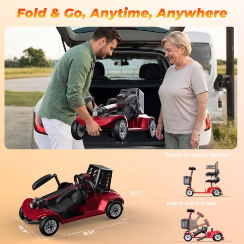 Image of Movcan X-02 4 Wheel Electric Mobility Scooter,Foldable Mobility Scooter for Adults & Seniors,419 LB Heavy Duty,13 Mile Range,360 Swivel Seat,Electromagnetic Brake,Storage Baskets,Indoor & Outdoor Use