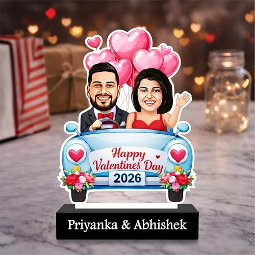 Image of ZOCI VOCI Personalized Couple Gift from Photo, Custom Name Acrylic Couple Caricature, Romantic Gift for Couples (Valentine Drive, Without Light)