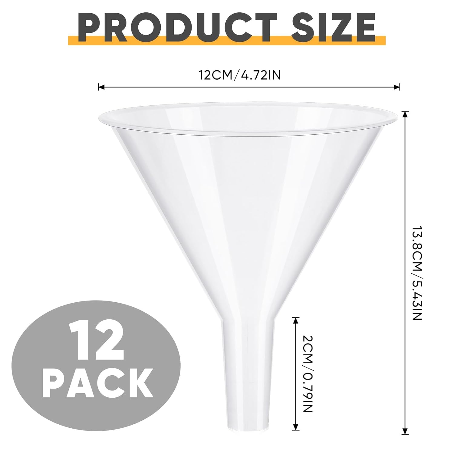 Reallnaive 12 Pcs Large Clear Plastic Funnel for Classroom 4.7 Inch Wide Mouth Clear Funnels with Long Reaching Spout for Filling Water Bottles Science Lab Bottle Filling Liquid Spices Lotion Oils