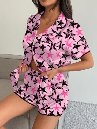 Image of Ekouaer Womens Satin Pajamas Set 2 piece Silky Buttton Down Short Pjs | Silk Notch Collar Top and Soft Shorts Lounge Set for Sleep, Daily Wear, Home, Wedding, Party