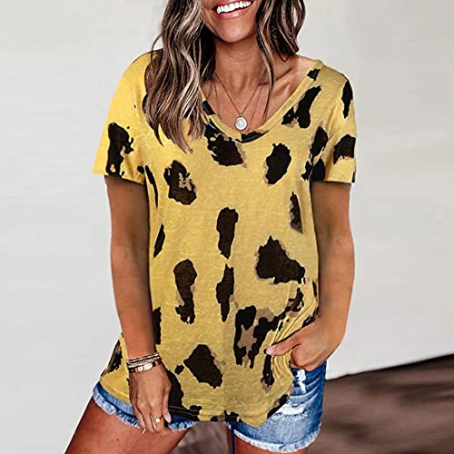 T-shirt léopard femme col V soft touch | Haut imprimé à manches courtes coupe loose