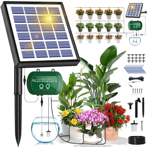 Onherm Arrosage Automatique Solaire, Arrosage Goutte a Goutte Solaire Kit avec 12 Modes de...