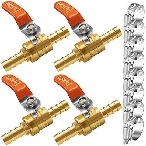 Horiznext 3/8 inch mini 2 way brass barb air ball valve for water gas fuel shut cut off 10mm pex tubing, (4 pcs in pack) Cover