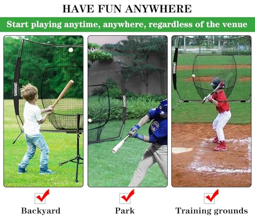 Image of 7x7ft /8x8ft Baseball Softball Net with Steel Frame for Batting, Hitting, Pitching, Portable Baseball Batting Net with Carry Bag, Great for All Levels