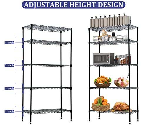 5 Tier Storage Shelves, 1250 Lbs Capacity Heavy Duty Wire Shelving Unit, Nsf Metal Shelf, Adjustable Storage Rack For Garage Pantry Kitchen Office Laundry- 14" D X 36" L X72 H, Black #TOP3