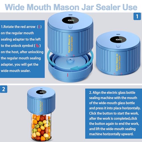 Image of LOVE MOMENT Electric Mason Jar Vacuum Sealer Kit - Blue | for Wide Mouth and Regular Mouth Mason Jar