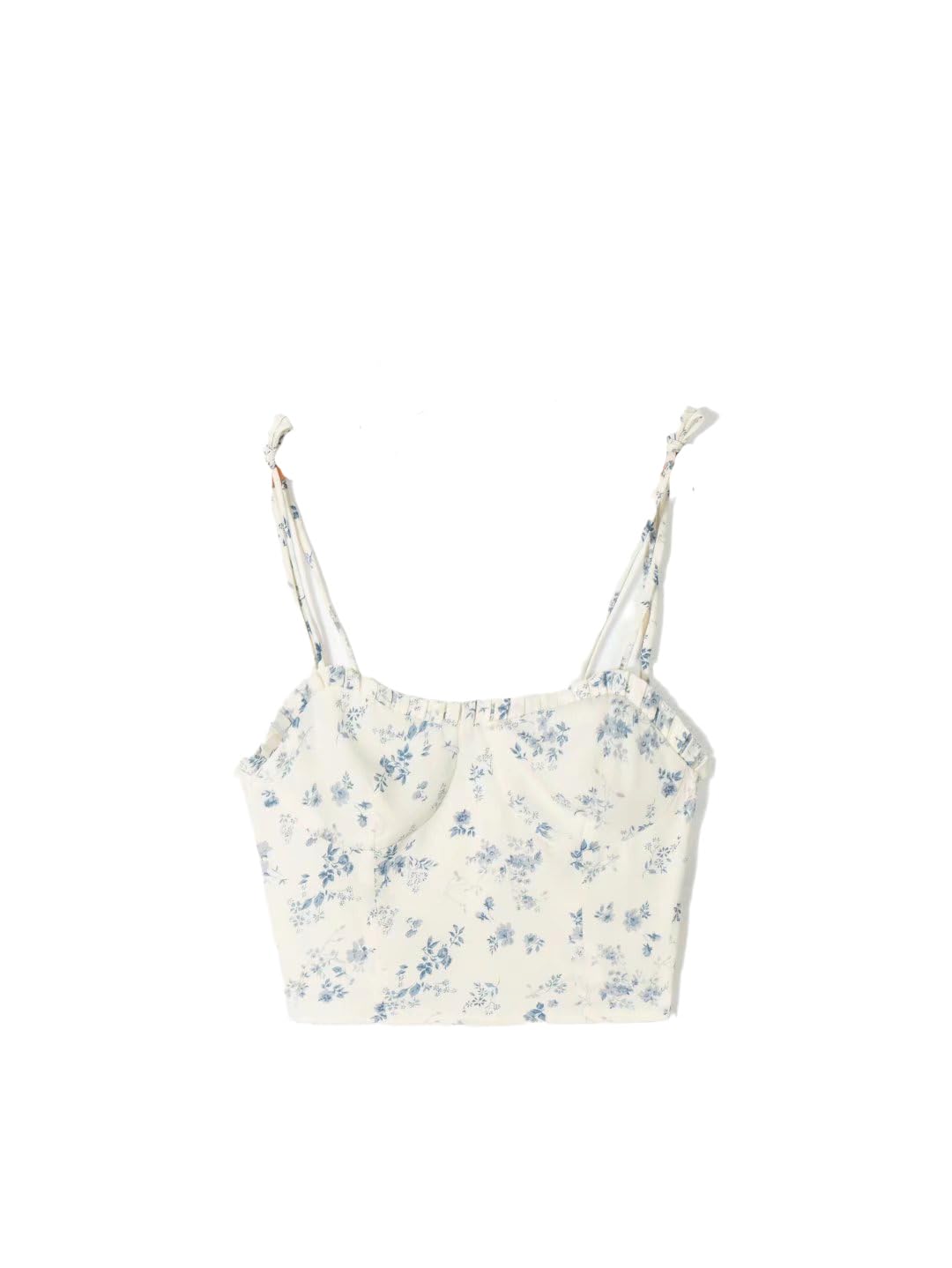 Camiseta sin tirantes con estampado floral azul de verano para mujer, sin tirantes de gasa