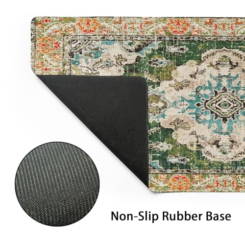 Image of Vintage Rug Mouse Pad XL Green Orange Retro Carpet Aesthetic Extended Table Mat 80X30 cm Non-Slip Rubber Base Stitched Edge Large XL Mousepad for Desk Gaming Laptop Desk Top,31.5x11.8 Inch