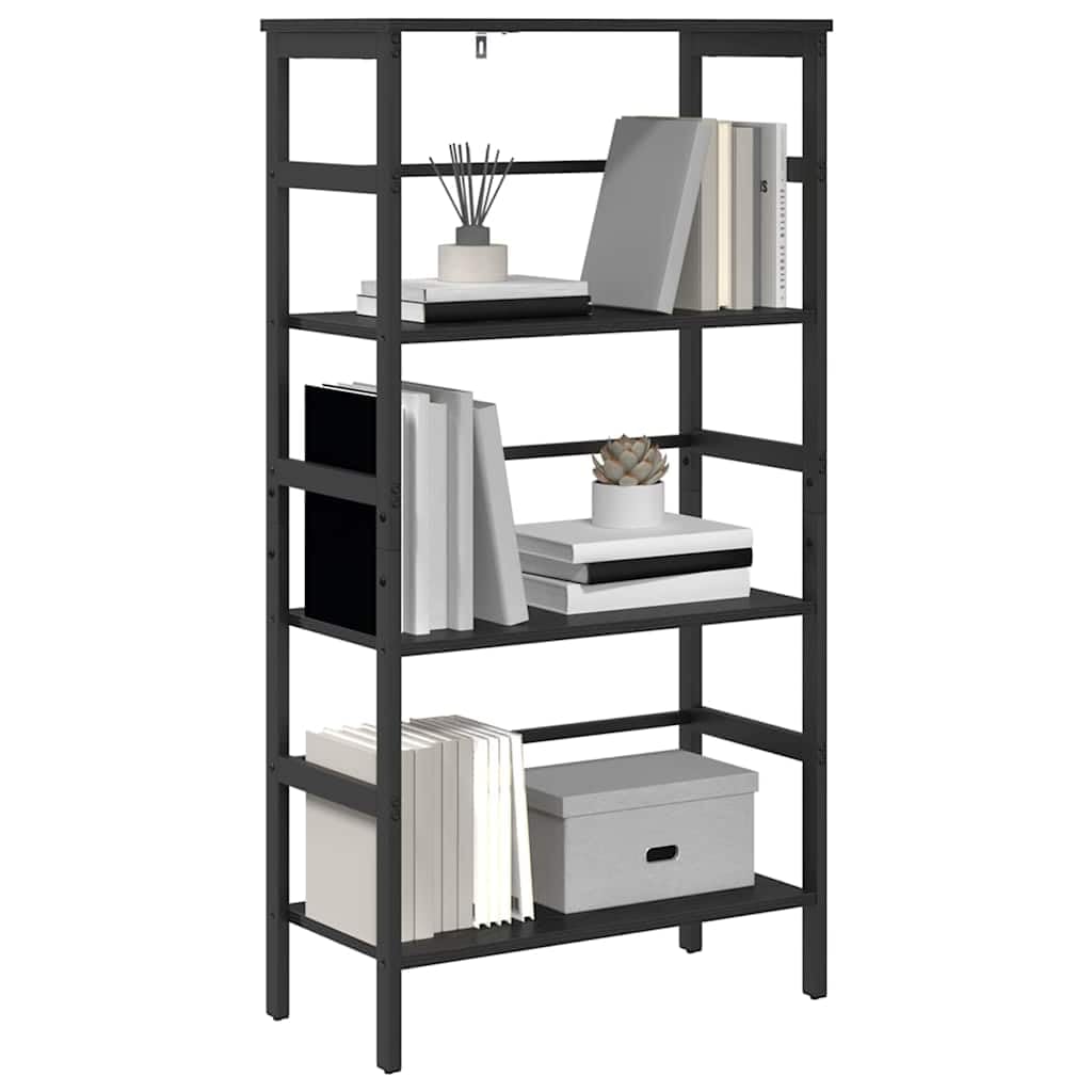 vidaXL Bookshelf Black Oak 60 x 29.5 x 115 cm Engineered Wood, Home Office Bookshelf, Rectangular Steel Storage Unit, Industrial Shelving, Durable Furniture, Modern Book Organizer