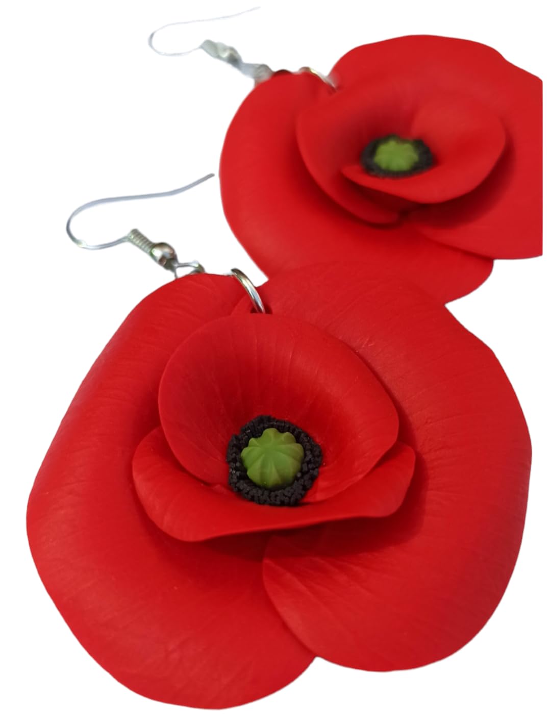 Boucles d’Oreilles Coquelicot Artisanales en Pâte Polymère Fait Main Made in Italy – Bijoux Floraux avec Acier Inoxydable et Perle Noire