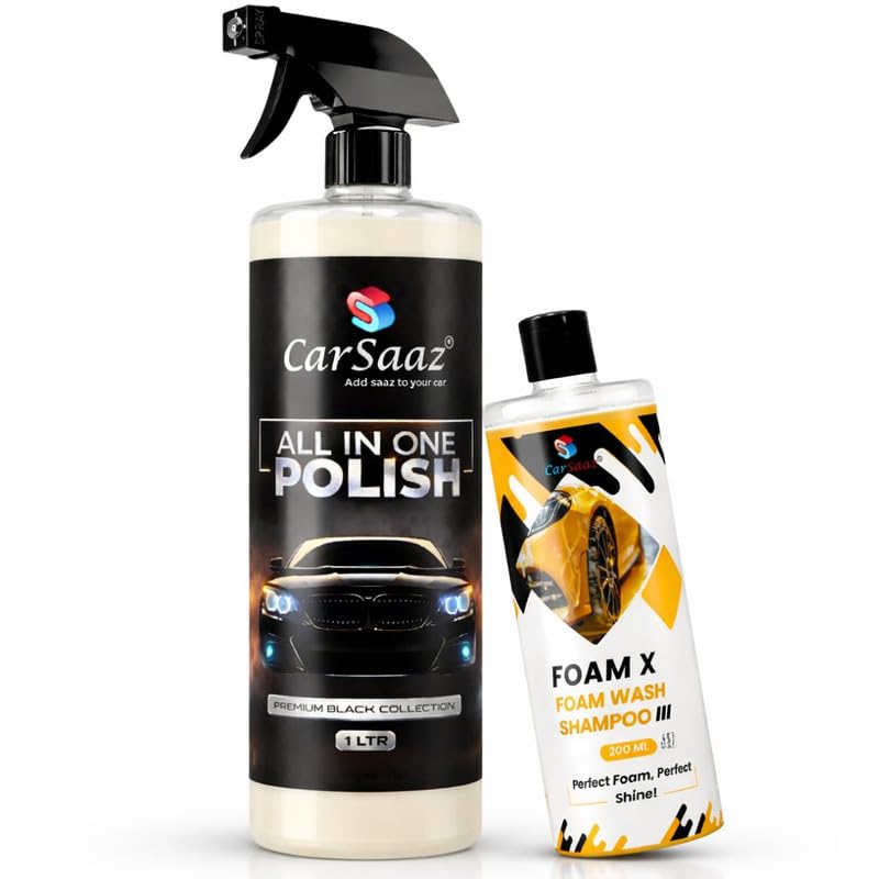 Image of CAR SAAZ All in One Polish 1 L with Foam X Shampoo 200ml Combo | CAR & Bike Polish + Washing Restore Shine and Gives Protection on Multi-surfaces