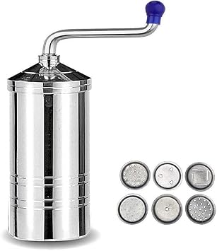 Stainless Steel Sev,Chakali, Murukku Indian Snacks Maker, Stainless Steel Sev Sancha, Silver Color Sev Sancha Manual Pasta Maker with 6 Different Designs Round Shape Discsjaali, Sevai Machine