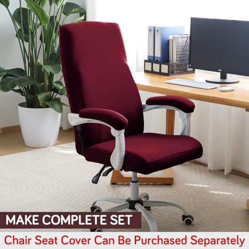 Image of HOKIPO 'SereneSolids' 140 GSM Armrest Covers for Office Chair (Elastic Style), 1 Pair, Burgundy (AR-5933-BRGN)