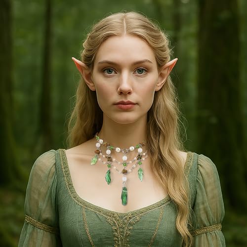 MOSTORY Woodland Crystal Fairy Necklace - Renaissance Necklace for Women Elf Cosplay Renfaire Fairycore Fantasy Jewelry3