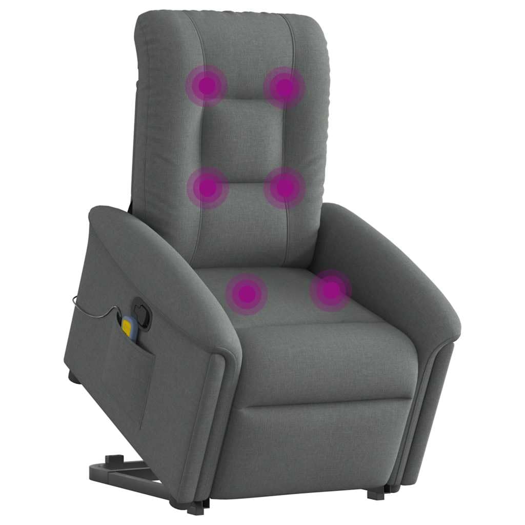 vidaXL Poltrona Alzapersona Massaggi Reclinabile Grigio Scuro Tessuto, Poltrona reclinabile rialzata, Sedia reclinabile per Anziani, Sedia alzabile elettrica