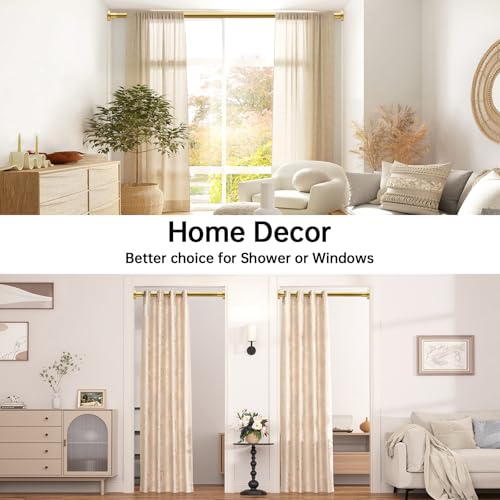 Image of BRIOFOX Shower Curtain Rod Adjustable 18-64 Inch, Stainless Steel Spring Tension Shower Rod No Drilling Non Slip, Warm Gold