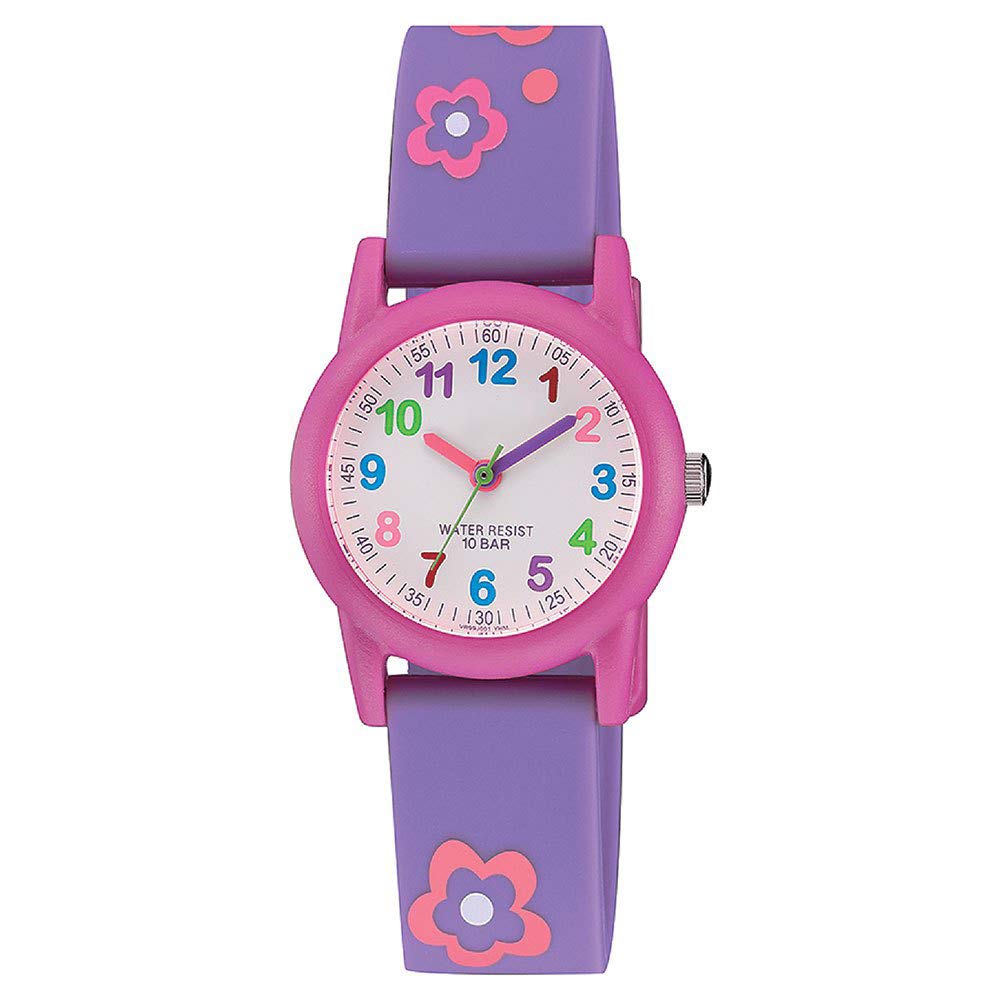 Montic Time Learning Analog Watch for Girls, Adjustable Band, Water Resistant Face, and Colorful Hour, Minute, and Second Hands, Supports Early Learners Ages 5 to 8