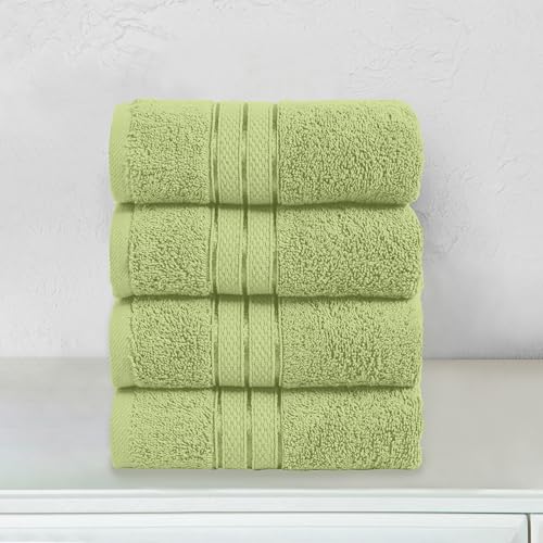 Image of Elegant Comfort Three Line Popcorn Towel Set for Bathroom 16 x 28 inches, Premium Hotel Quality 4-Pack Hand Towels, 100% Turkish Cotton, Soft and Durable, Quick Dry and Highly Absorbent, Sage Green