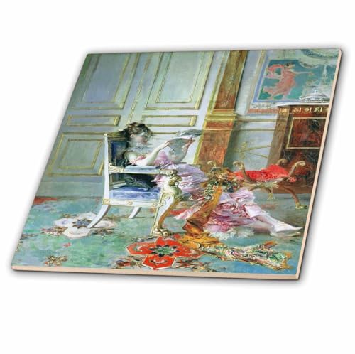 3dRose Girl Reading in a Salon, 1876 by Giovanni Boldini 4 Inch Ceramic Tile