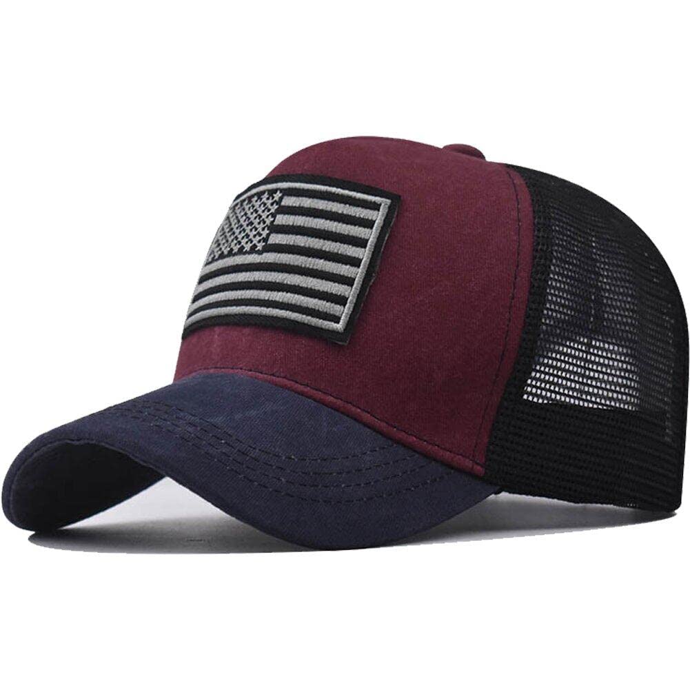 Fituenly Unisex Red Mesh Baseball Cap With Usa Flag Breathable Snapback Hats Outdoor Sport Caps Adjustable Trucker Hats