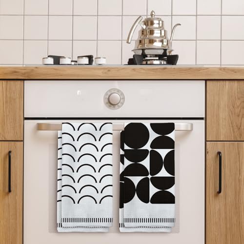 Tzhim MK078 Boho Kitchen Towels, Black And White Hand Towels, Bohemian Mid Century Modern Dish Towels Dishcloths Tea Towels thumb #2