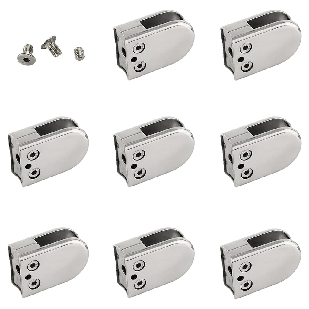 KUCEDXJTE 8pcs Glass Clamps Stainless Steel 304 Adjustable U Shape Glass Clips for Railing Stairs Glass Shelf Clamp More Reliable,Glass Railing Clips