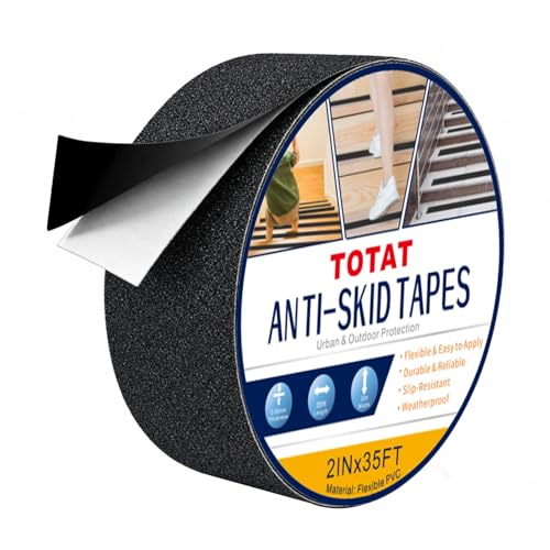 Image of Black Anti-Slip Stair Treads Tape,2 inch x35FT Heavy Duty PVC Non-Skid Grip Tape for Wooden Steps, Indoor /Outdoor Stairs, Pool Decks - Peel & Stick Waterproof Safety Traction