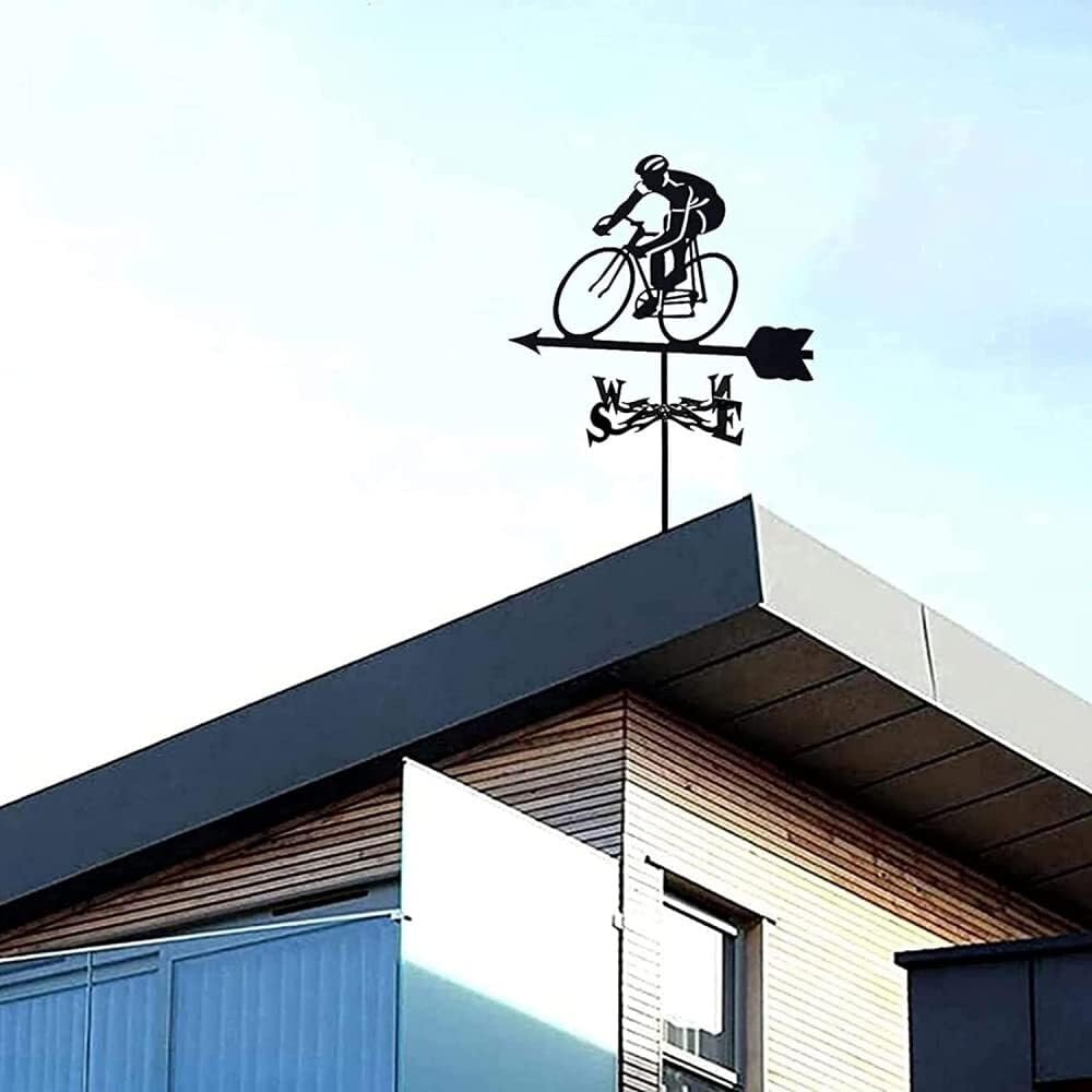 Metalowy wiatrowskaz z ozdobą rowerową - wiatrowskaz ogrodowy do dekoracji dachu i patio, wskaźnik kierunku wiatru