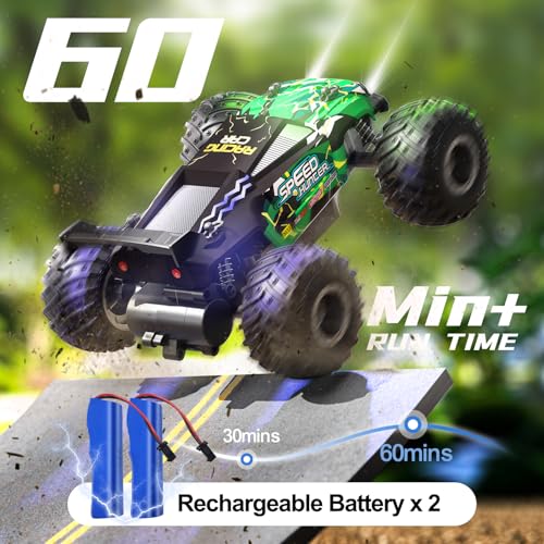 Remote Control Car RC Cars All Terrain Monster Truck, Outdoor 2WD Off Road Hobby RC Truck with 2 Rechargeable Batteries and Colorful Light, 20Km/h Fast RC Car Toys Gift for Kids Boys - Image 5
