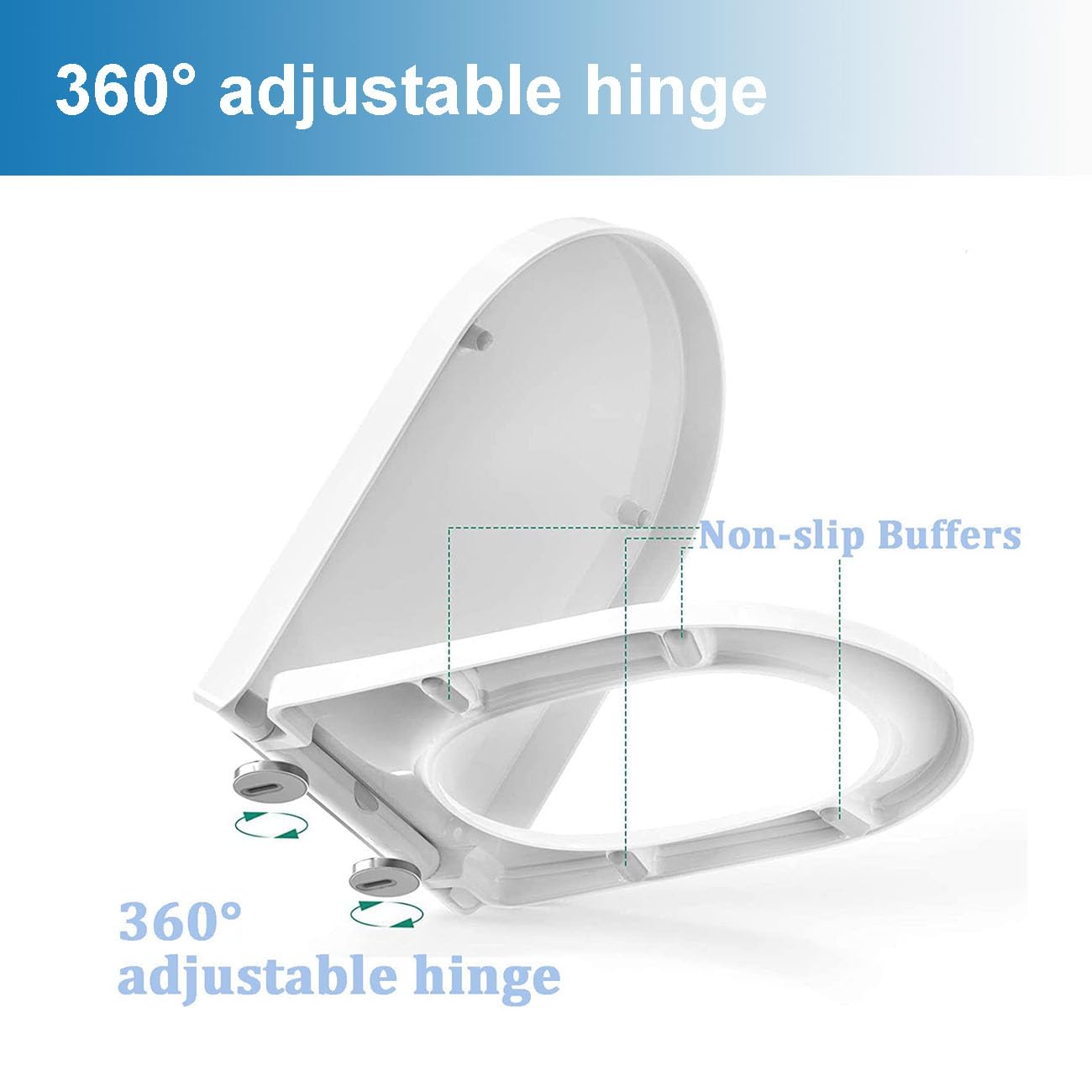 Sedile WC A Forma di D, Copriwater in Duroplast Sedile Copri WC Chiusura Ammortizzata, ASSE WC Soft Close Antibatterico ASSE Water Bianco,02C