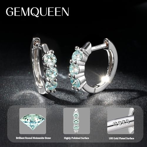 Moissanite Earrings Hoops : 18K White Gold Plated 925 Sterling Silver Earrings Hypoallergenic Small Gold Huggie Hoop Earrings for Women Men Round Cut Multicolor VVS12
