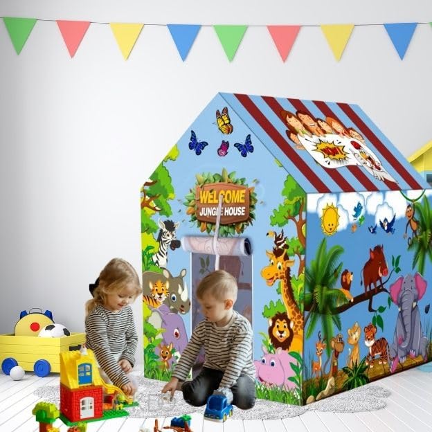 Image of Kids Play Tent House for Boys & Girls | Foldable Toy House for Indoor & Outdoor Fun | Tent House for Kids 2 to 6 Years | Portable Playhouse Kids House Tent (Jungle Tent House)