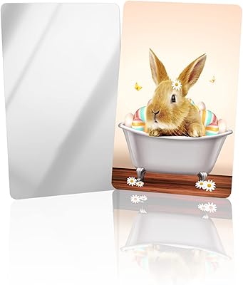 OComster Easter Compact Mirror Bulk Mini Card Mirror, Bunny in Bathtub Vintage Small Compact Mirror for Purse, Rectangular Handheld Pocket Makeup Mirror