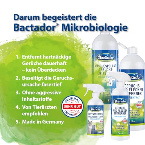 Bactador Auto Innenreiniger und Geruchsentferner Spray 500 ml - Mikrobiologischer Auto Innenraum Reiniger & Geruchsentferner - Zuverlässig bei Haustiergerüchen - Materialschonend