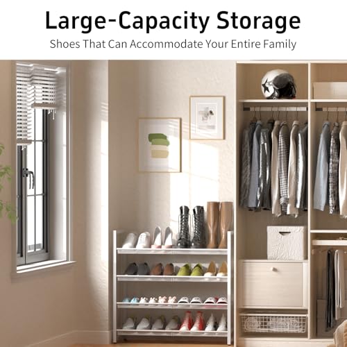 Image of 4 Tier Metal Shoe Organizer, Stackable Shoe Stand for Closet, with Adjustable Flat, Holds up to 20 Pairs, Sturdy Shoe Rack for Entryway Bedroom, White