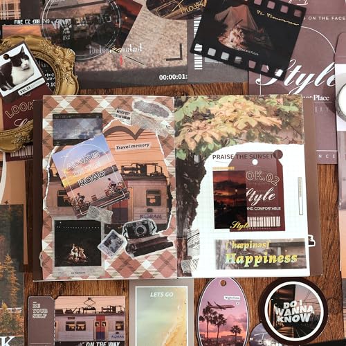 Image of Scrapbooking Supplies Kit, Aesthetic Daily Life Travel Scrapbook Kit for Bullet Junk Journal, Stationery, A6 Grid Notebook, Flower DIY Journaling Supplies, Birthday Craft Gift Teen Girl Women