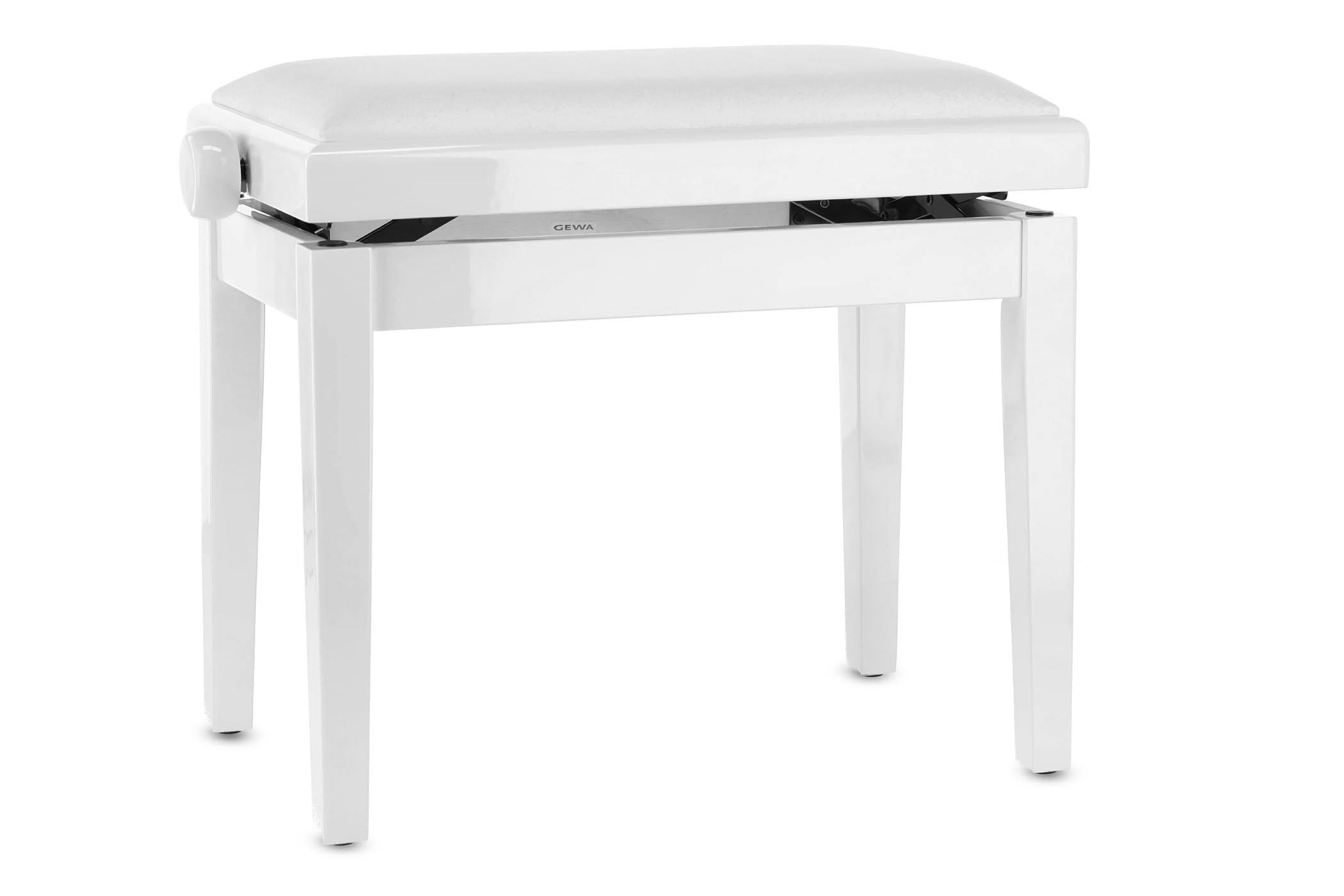 GEWA panca per pianoforte deluxe in vinile - bianco lucido - legno massiccio - coprisedile in vinile - seduta 52x30cm - regolabile in altezza - fissaggio ad alta resistenza - carico di rottura 2t
