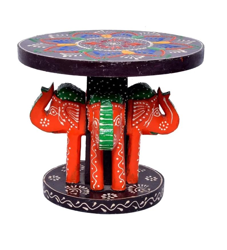 Wooden 4 Side Elephant Stool Small Side Table Flower Pot Stand Indian Home Decor Collectible Art Elephant Decor Decorative Corner Stand-image-20